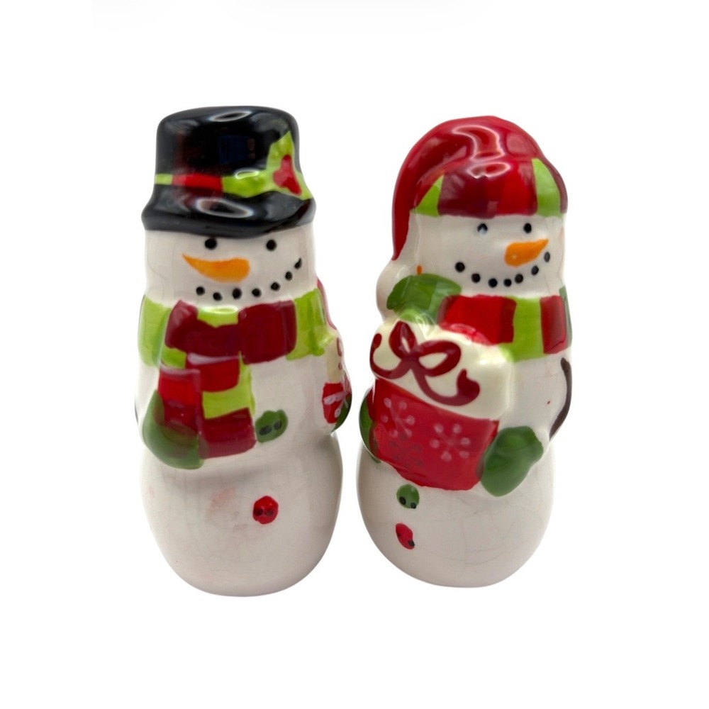 Ceramic Snowman Salt and Pepper Shakers Set Festive Christmas Kitchen Decor 3"